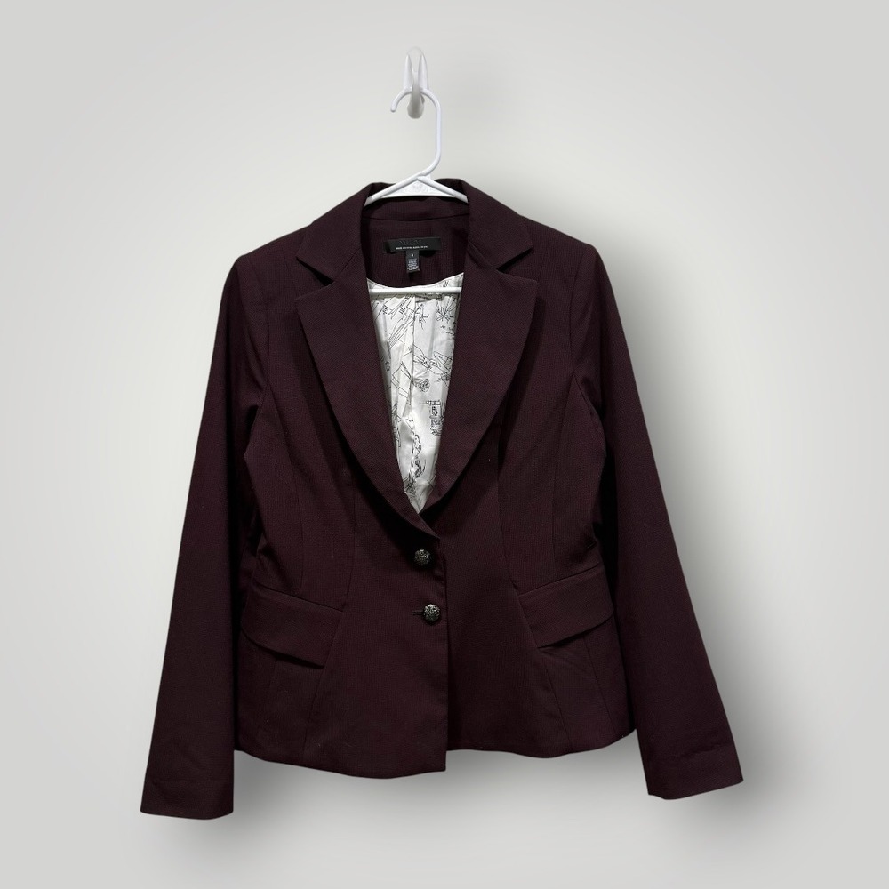 White House Black Market Burgundy Micro Check‎ Tailored Blazer Jacket Womens 8